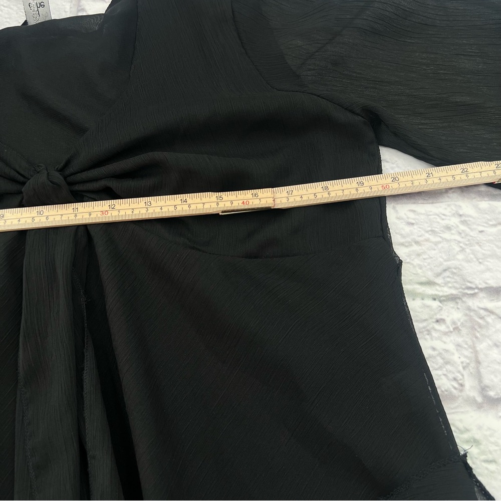 eShe Elegant Black Women's Blouse XL Chiffon Crop Bell Elbow Sleeve - Picture 6 of 8
